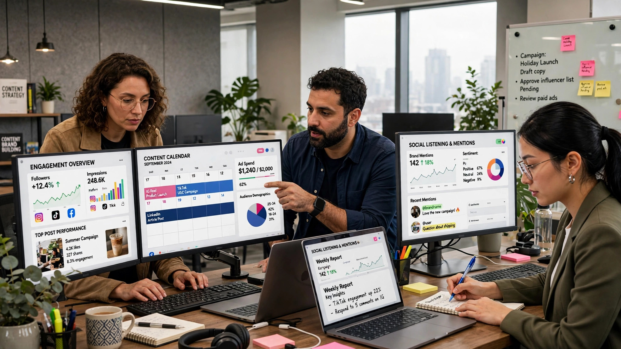 Social media management team at work