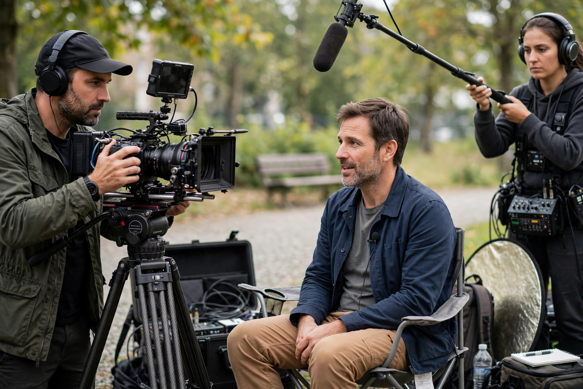 Documentary film crew on location