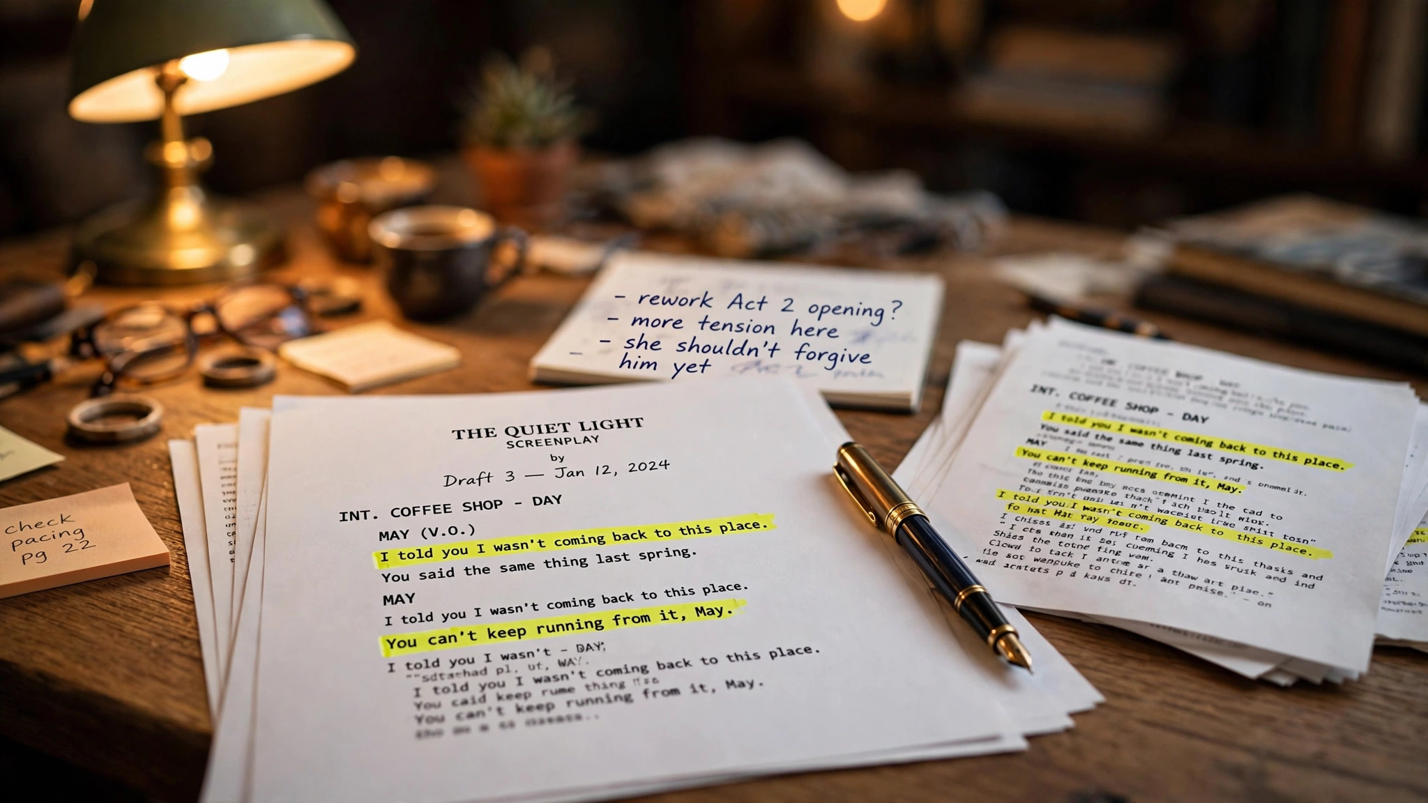 Screenplay script on a writer desk