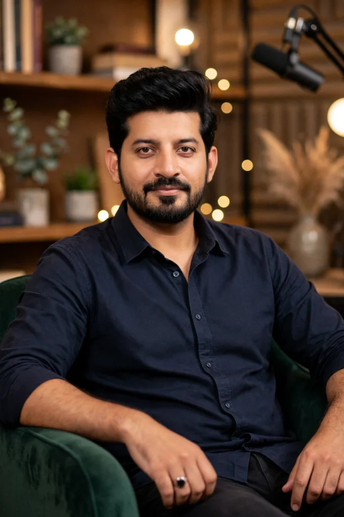 Abdul Mannan in a podcast studio