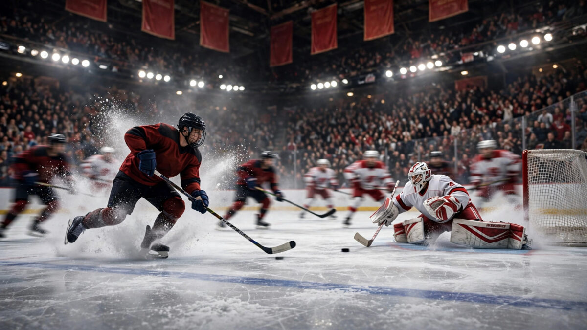 Florida Panthers defenseman Gustav Forsling firing an overtime shot past the Carolina Hurricanes goalie in the NHL season opener