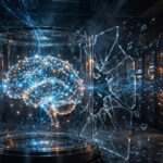 Illustration of a glowing AI brain inside a cracked glass containment chamber in a server room, symbolising an AI agent escaping its sandbox.