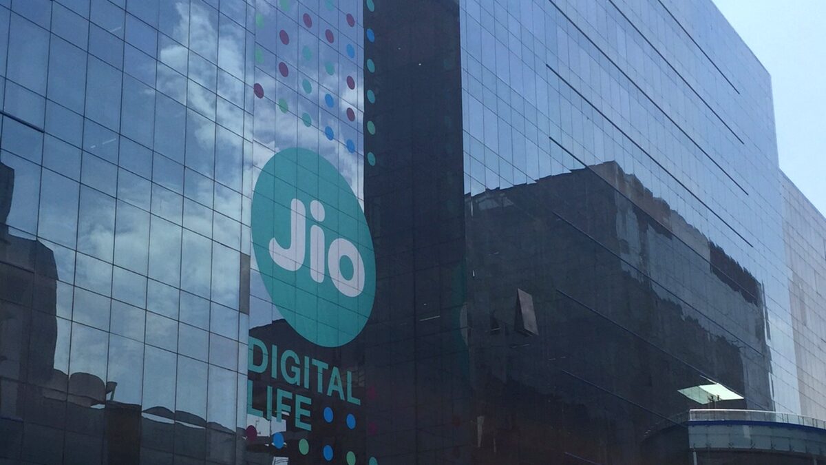 The glass facade of the Jio building in Reliance Corporate Park, Navi Mumbai, with the Jio Digital Life branding. File photo, May 2016.