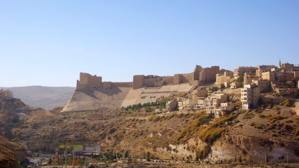 Karak Castle in Jordan, the historic Crusader fortress above the town where a church funeral was attacked on 23 October 2026.