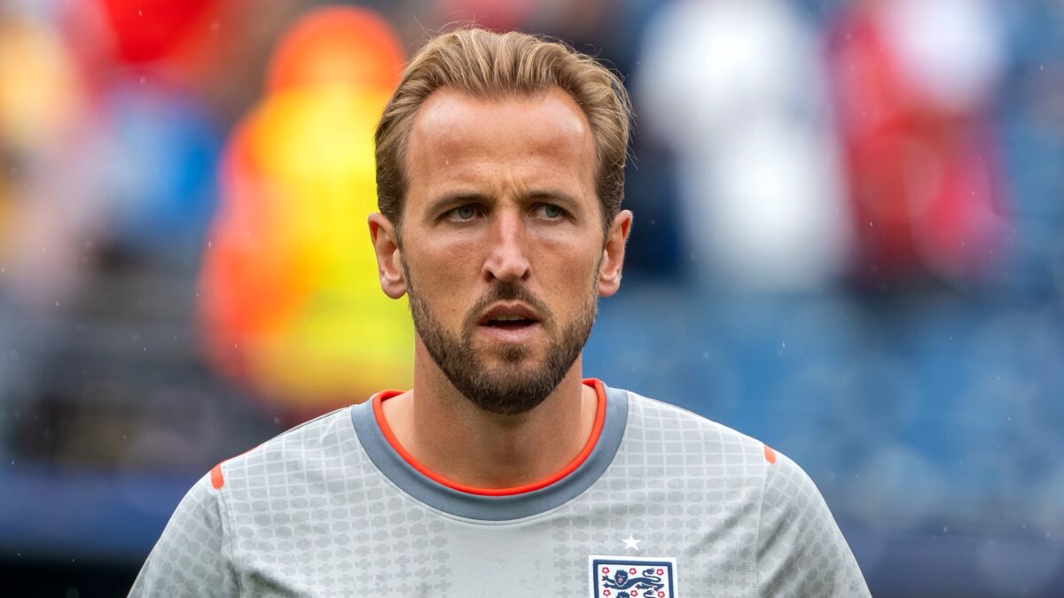 Harry Kane in an England shirt during the 2026 FIFA World Cup match against Ghana in Foxborough, Massachusetts.