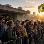 Voters queue at dawn outside a polling station in Rio de Janeiro as Brazil votes in its 2026 presidential election.
