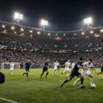 Zinedine Zidane watches from the touchline as France face Italy in a packed floodlit stadium at night in the UEFA Nations League