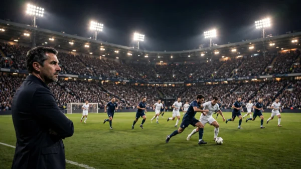 Zinedine Zidane watches from the touchline as France face Italy in a packed floodlit stadium at night in the UEFA Nations League