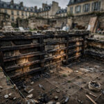Excavation of the charred 2,000-year-old Celtic fort wall of Lutetia in a Paris hospital courtyard, September 2026