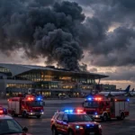 Smoke rising over Terminal 3 of King Khalid International Airport in Riyadh after Saturday's missile strike, which wounded many and forced evacuations.