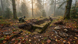 Archaeologists uncovering the stone foundations of a 1,800-year-old Roman temple to Mars beneath the forest floor in Germany's Taunus Mountains